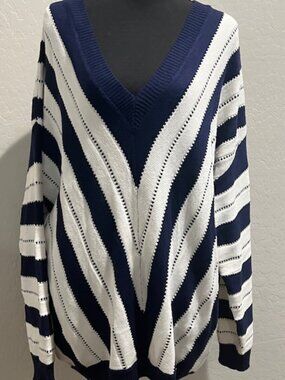 PRETTYGARDEN Sweater Long Sleeve Striped Knitted V Neck Pullover XXL